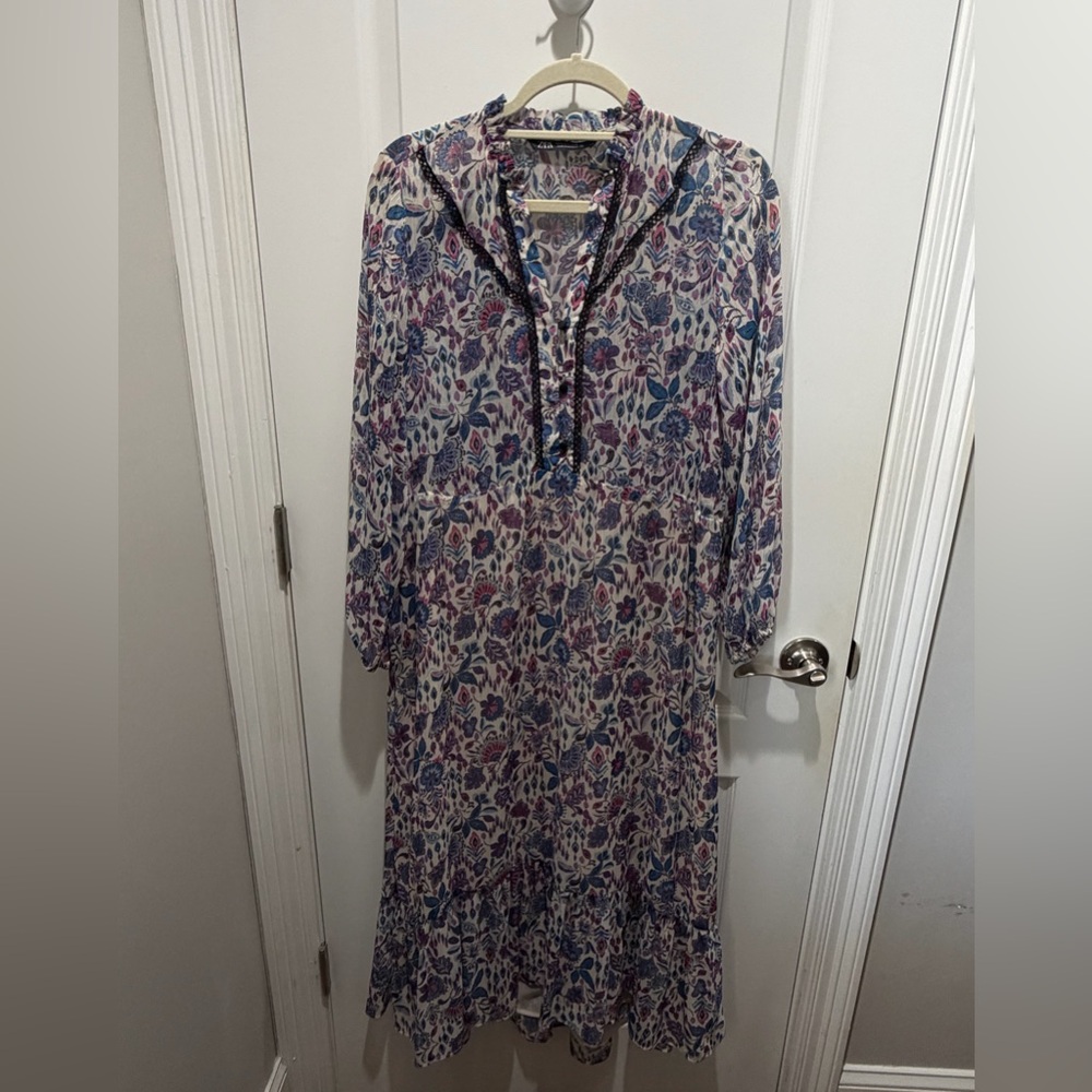 Zara White Maxi Boho Dress  Floral Print - like new